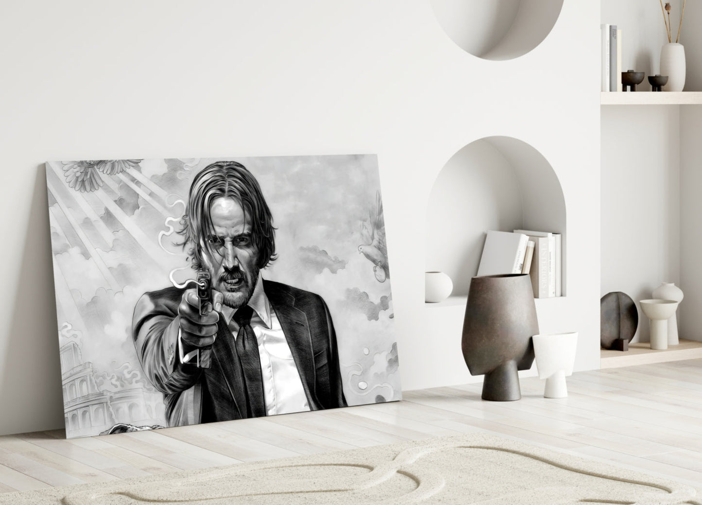 Gunslinger in a Black Suit Glass Wall Art