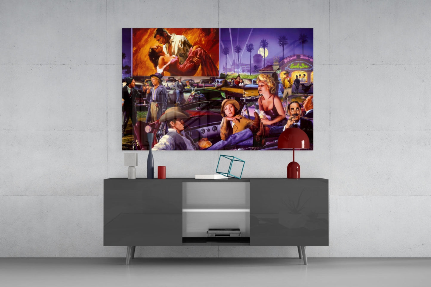 Hollywood Drive In Collage Glass Wall Art