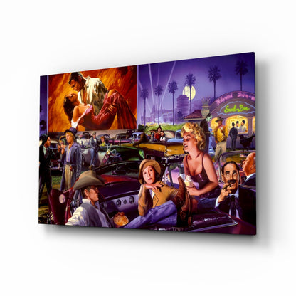 Hollywood Drive In Collage Glass Wall Art