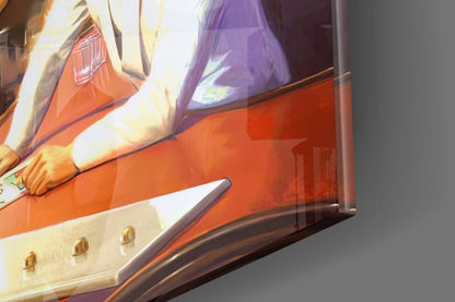 Red Convertible Retro Diner Icons Glass Wall Art