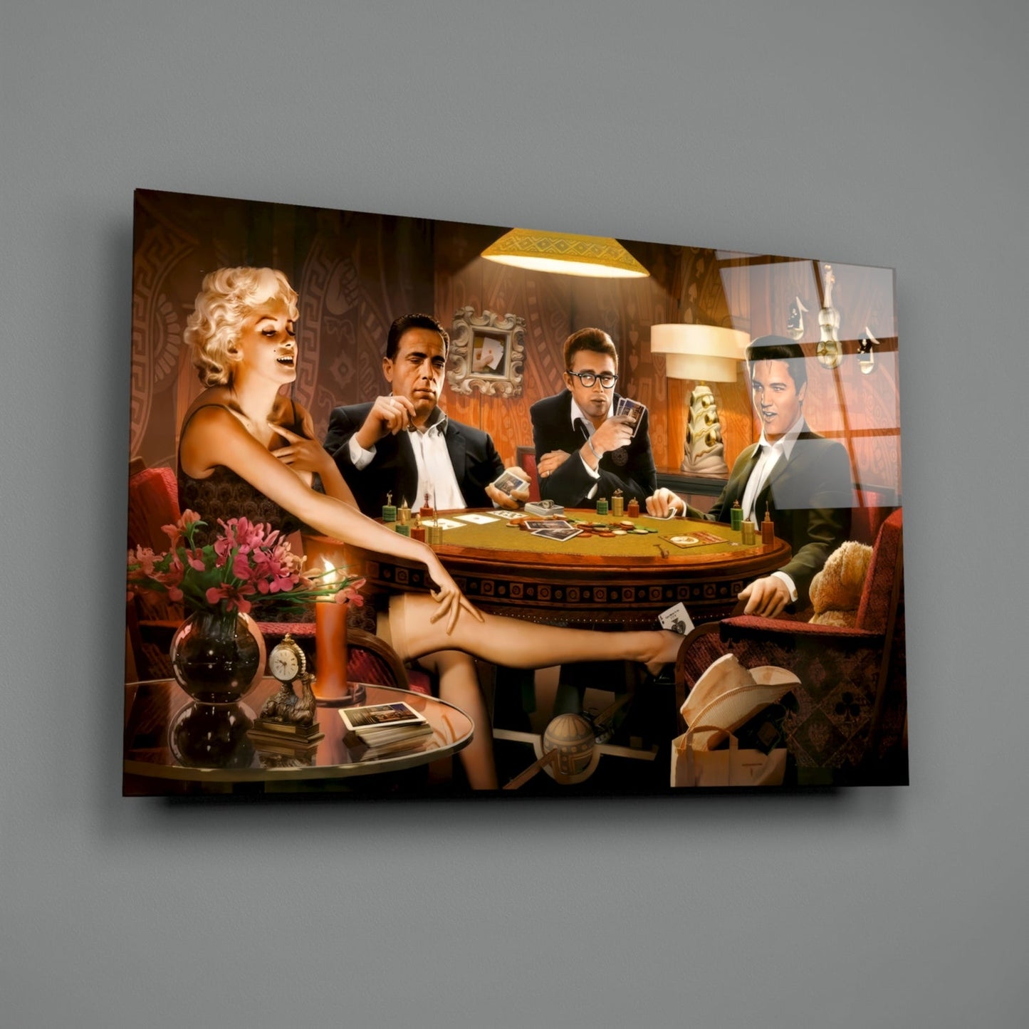 Retro Icons Poker Night Glass Wall Art