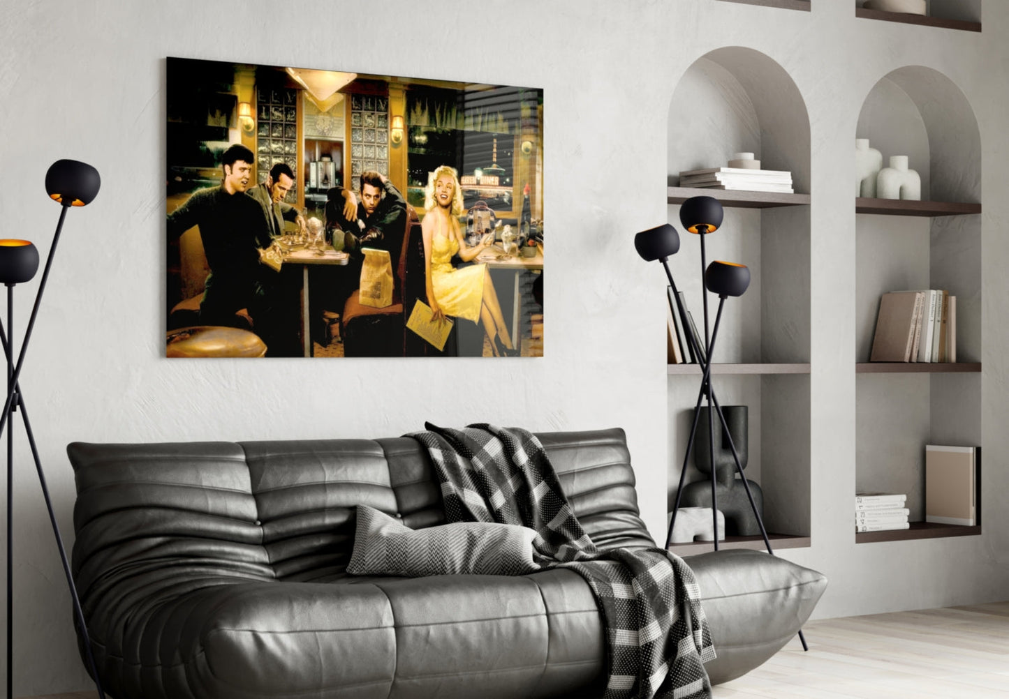 Yellow Dress Midnight Diner Scene Glass Wall Art