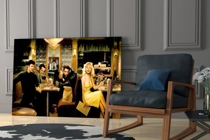 Yellow Dress Midnight Diner Scene Glass Wall Art