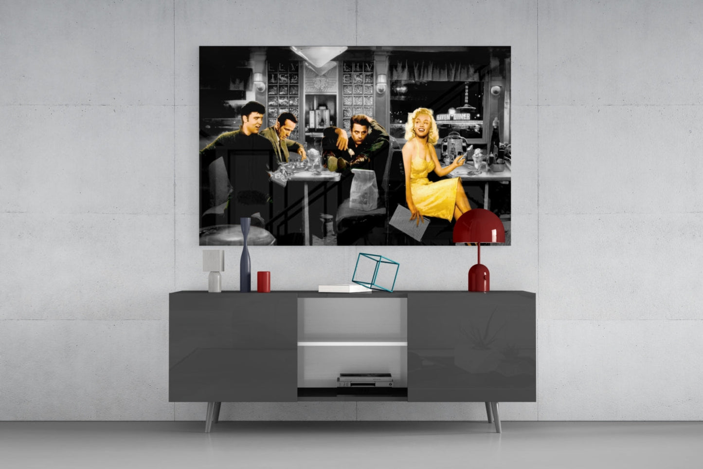 Retro Icons at the Cafe Glass Wall Art