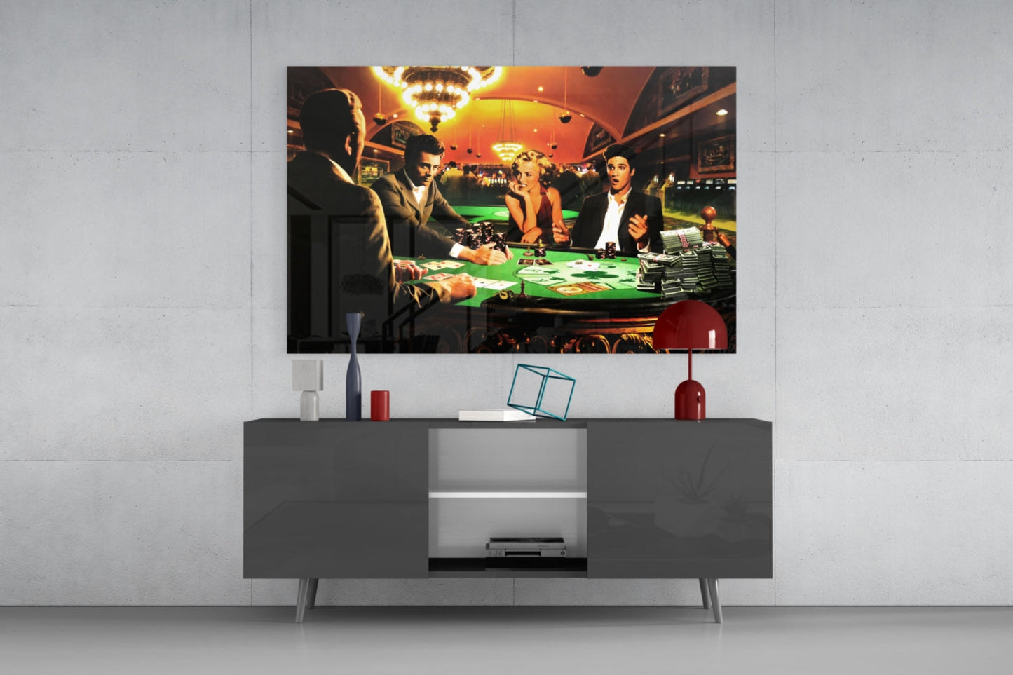 Casino Poker Table Chandelier Glass Wall Art