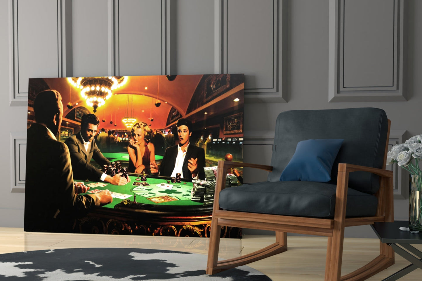 Casino Poker Table Chandelier Glass Wall Art