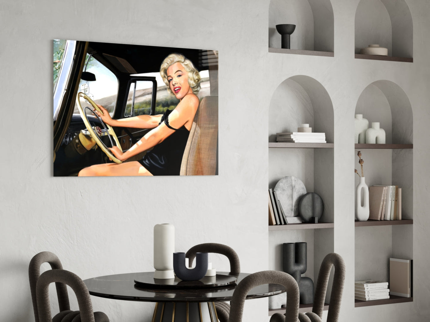 Vintage Blonde Driving Car Glass Wall Art