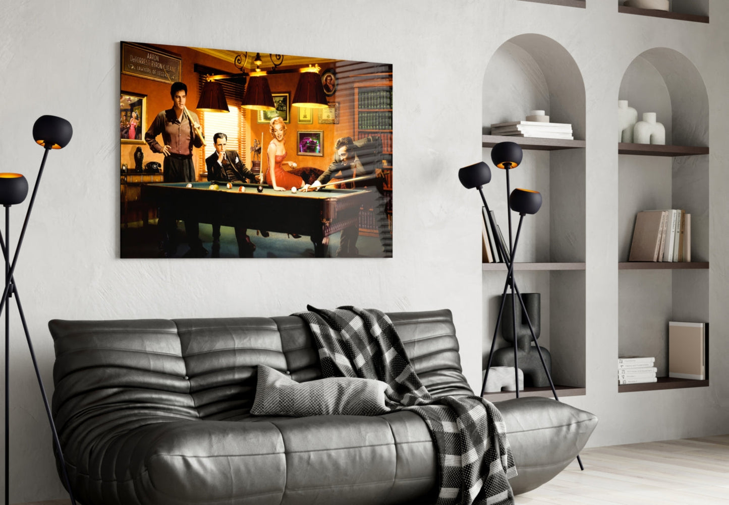 Retro Icons at the Pool Hall V2 Glass Wall Art