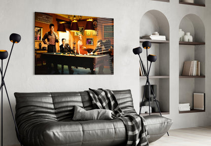 Retro Icons at the Pool Hall V2 Glass Wall Art