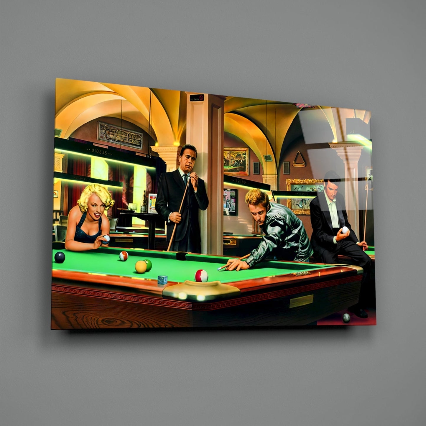Retro Icons at the Pool Hall Glass Wall Art