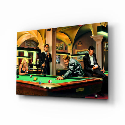 Retro Icons at the Pool Hall Glass Wall Art