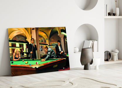 Retro Icons at the Pool Hall Glass Wall Art