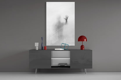 Vertical Blurred Figure Raised Palm Glass Wall Art
