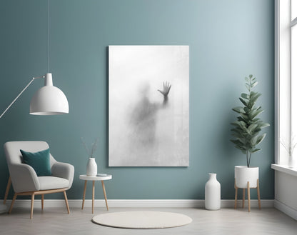Vertical Blurred Figure Raised Palm Glass Wall Art