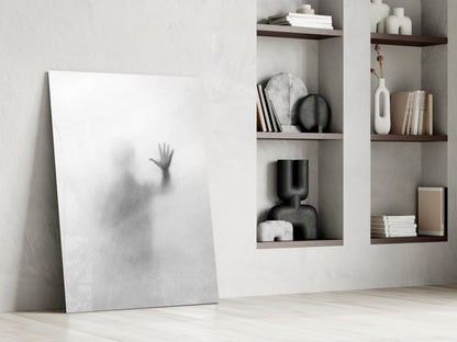 Vertical Blurred Figure Raised Palm Glass Wall Art