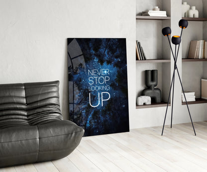 Never Stop Looking Up Starry Forest Glass Wall Art