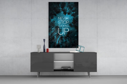 Never Stop Looking Up Teal Night Sky Glass Wall Art