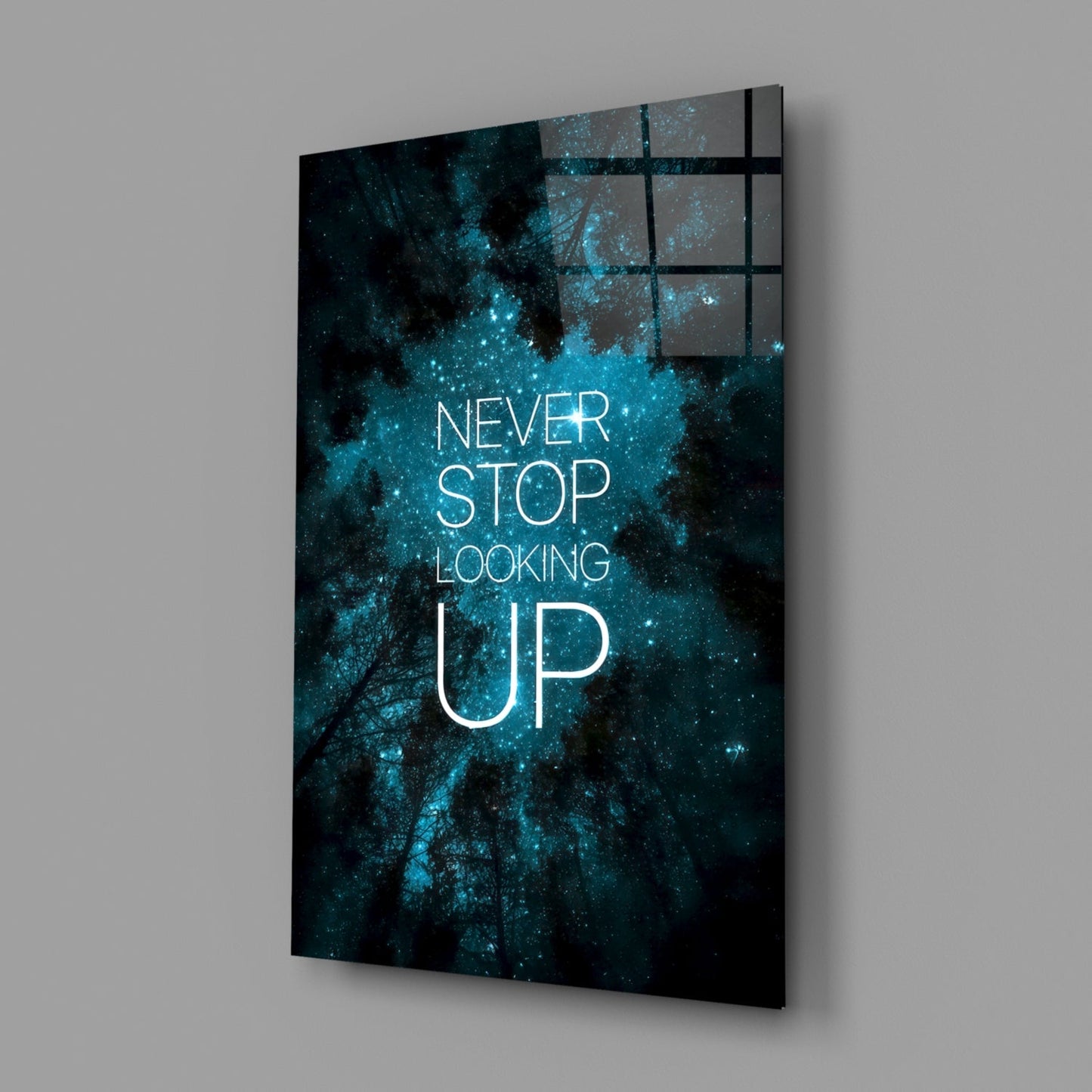 Never Stop Looking Up Teal Night Sky Glass Wall Art