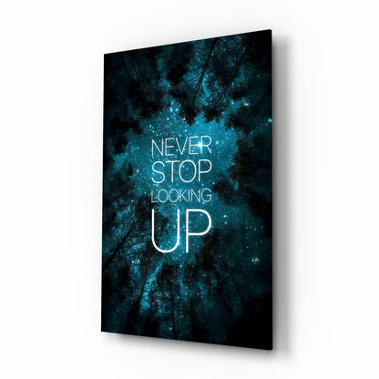 Never Stop Looking Up Teal Night Sky Glass Wall Art