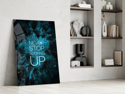 Never Stop Looking Up Teal Night Sky Glass Wall Art