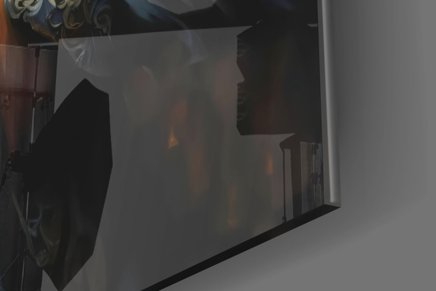 Dark Queen Glass Wall Art displayed at an angle showing silhouetted profile against frosted glass surface.