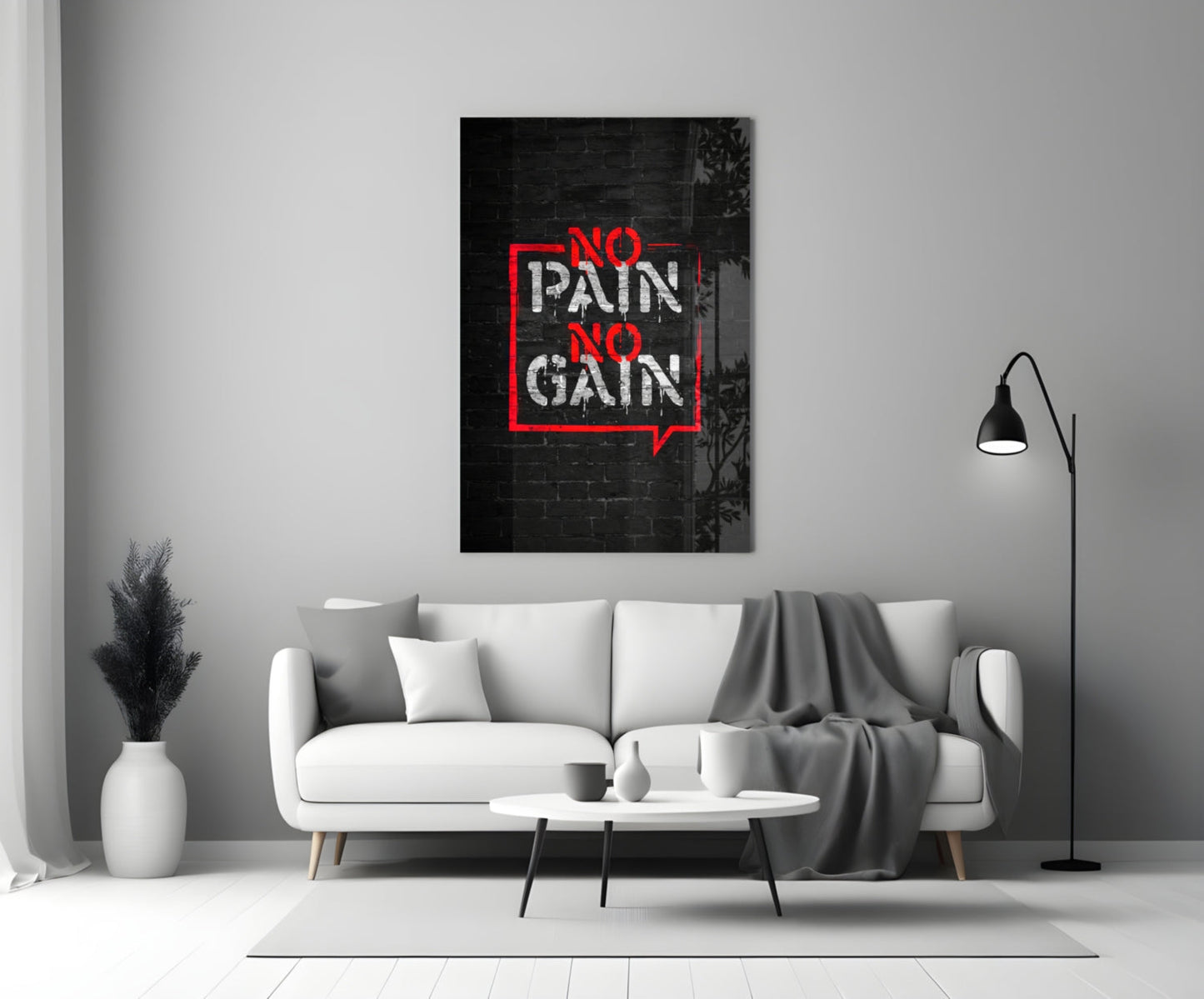 Red Frame Brick Graffiti Quote Glass Wall Art