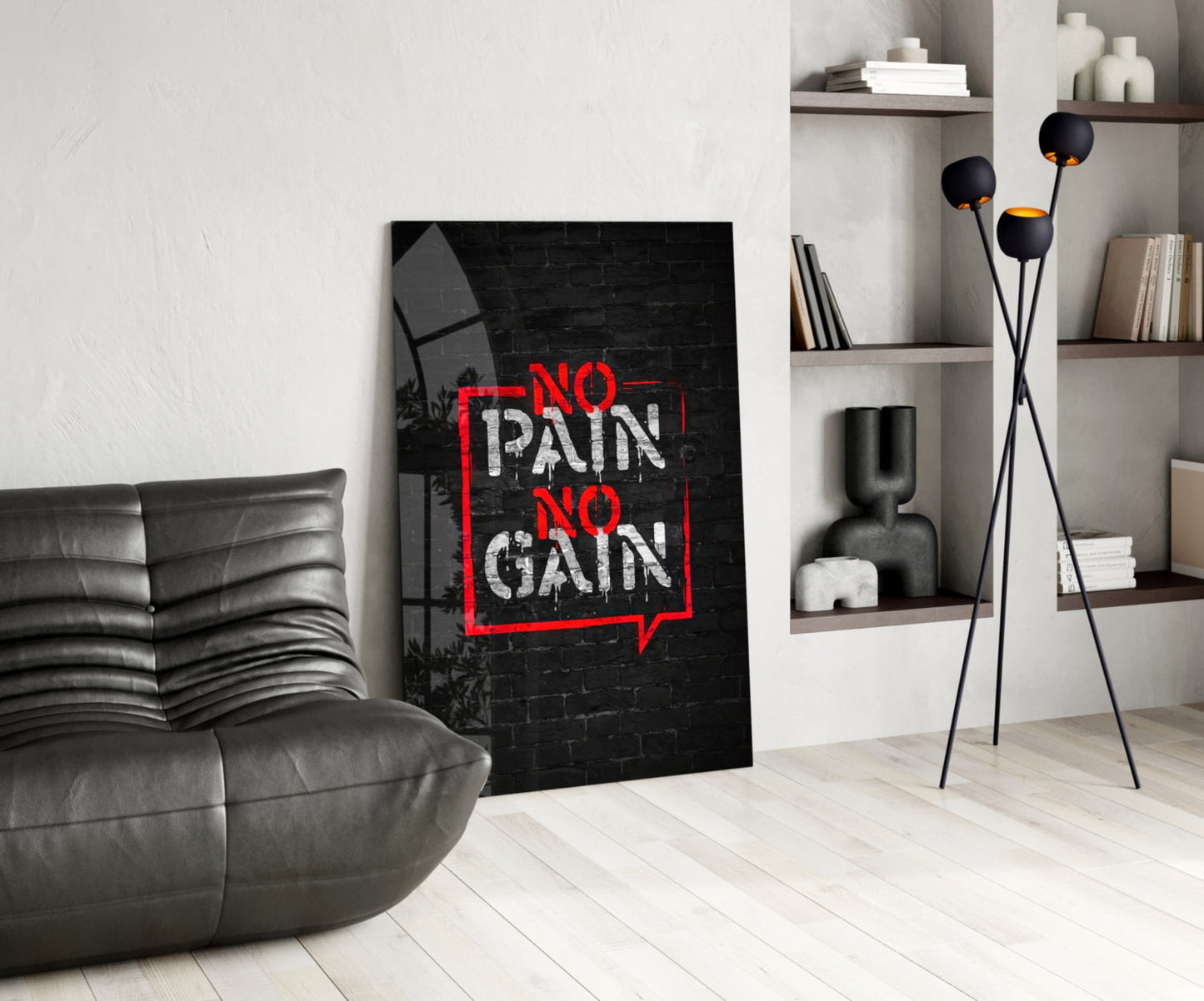 Red Frame Brick Graffiti Quote Glass Wall Art