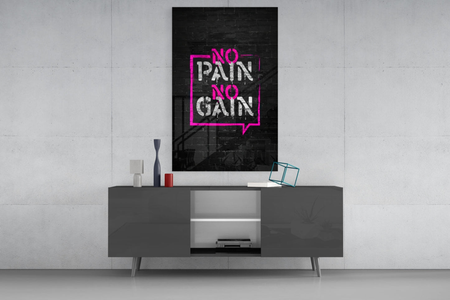 Pink Frame Brick Graffiti Quote Glass Wall Art