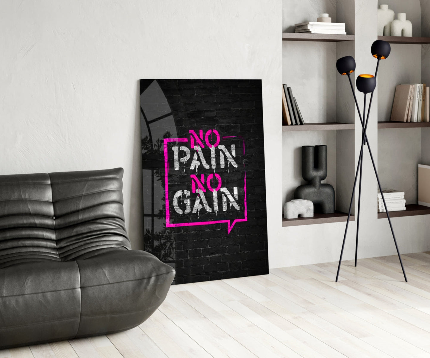 Pink Frame Brick Graffiti Quote Glass Wall Art