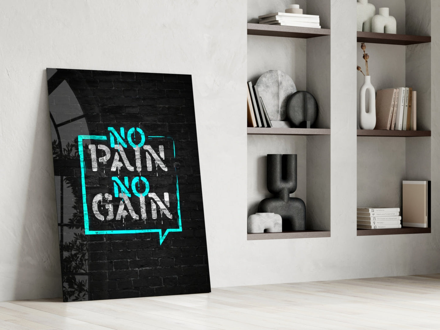 Turquoise Frame Brick Graffiti Quote Glass Wall Art