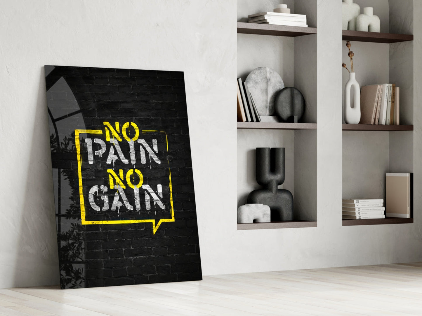 Yellow Frame Brick Graffiti Quote Glass Wall Art