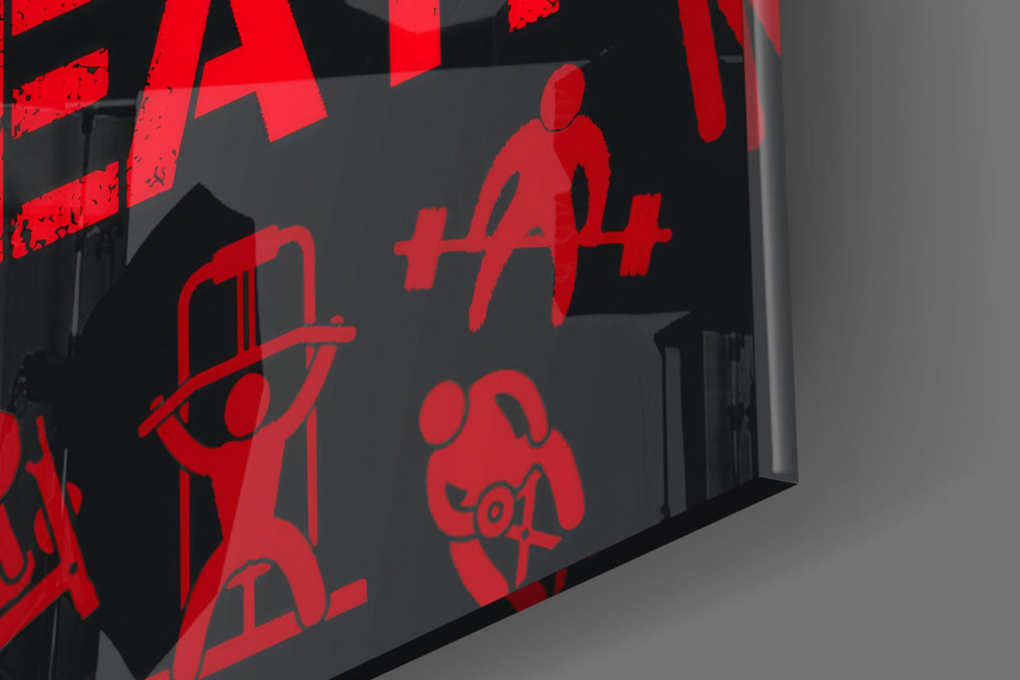 Red Gym Icons Eat Lift Sleep Repeat Glass Wall Art