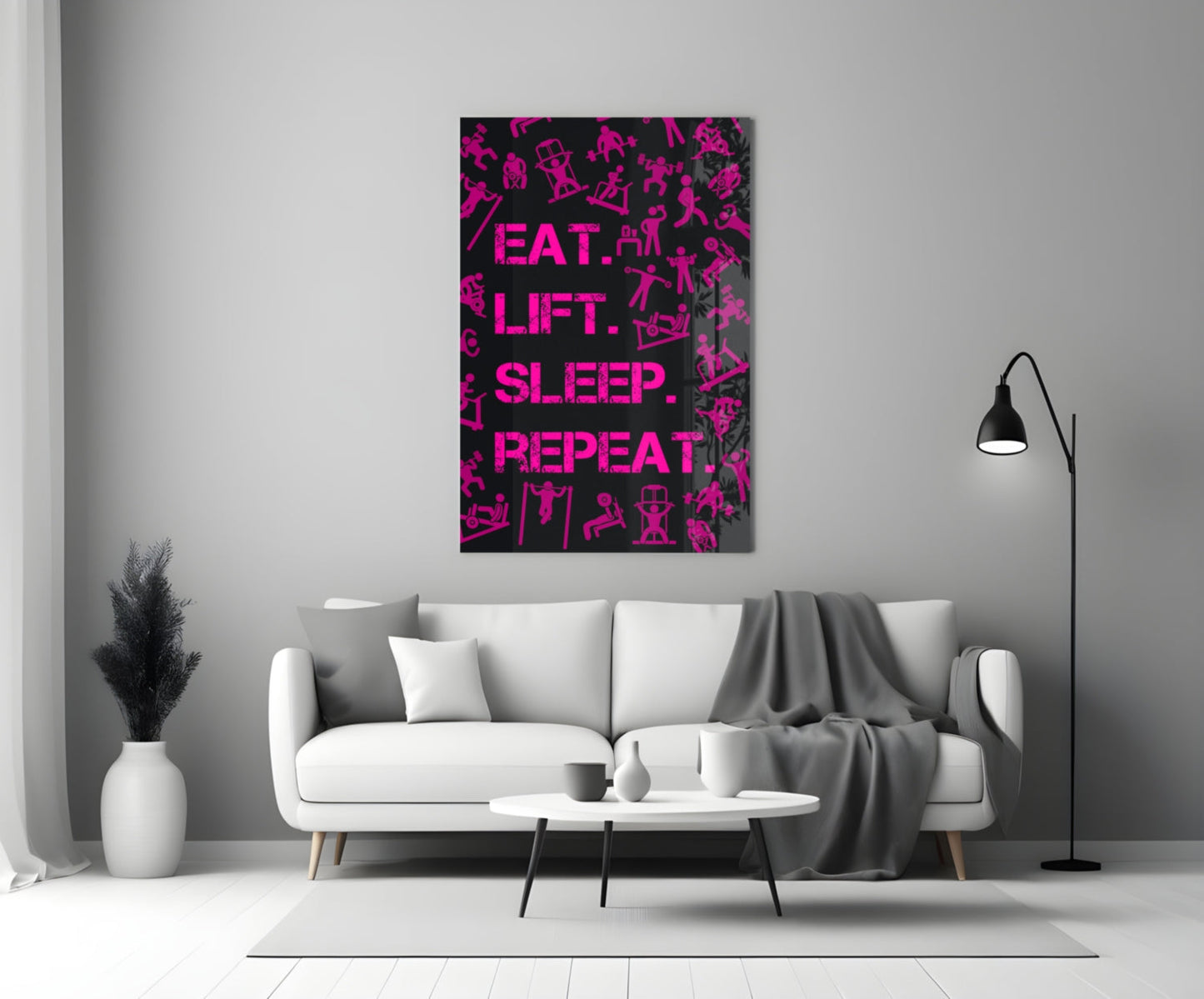 Hot Pink Workout Pictograms Motivation Glass Wall Art