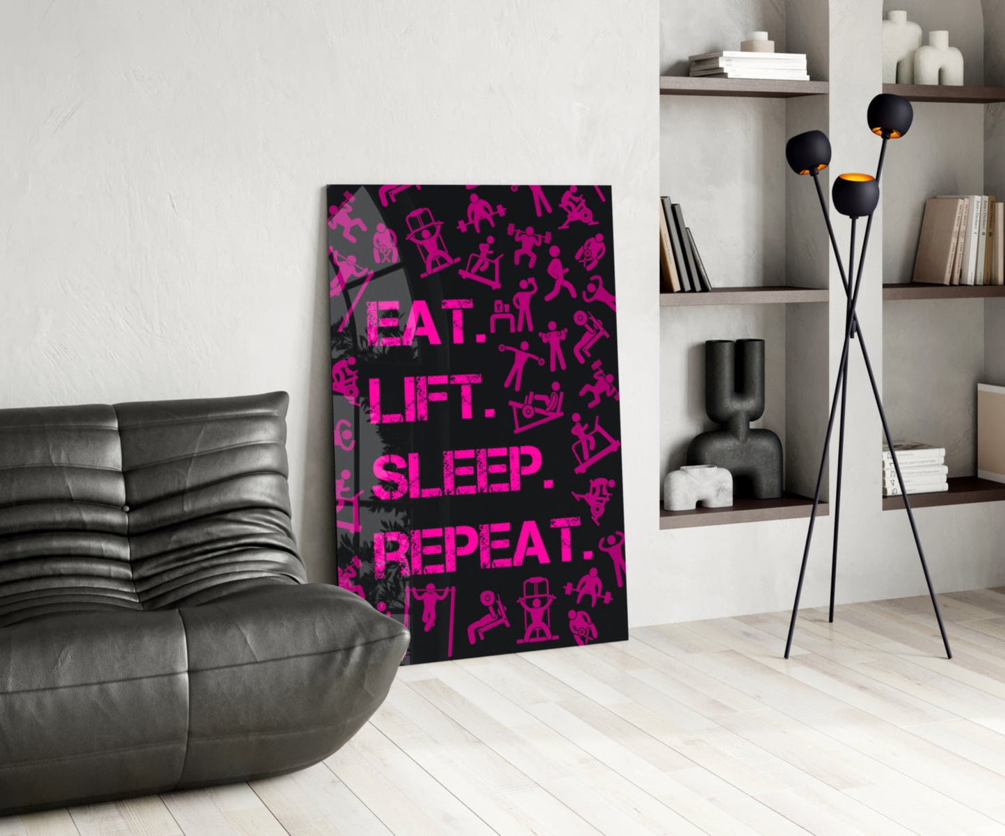 Hot Pink Workout Pictograms Motivation Glass Wall Art