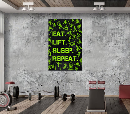Neon Green Training Icons Gym Quote Glass Wall Art