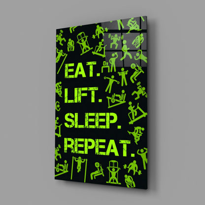 Neon Green Training Icons Gym Quote Glass Wall Art