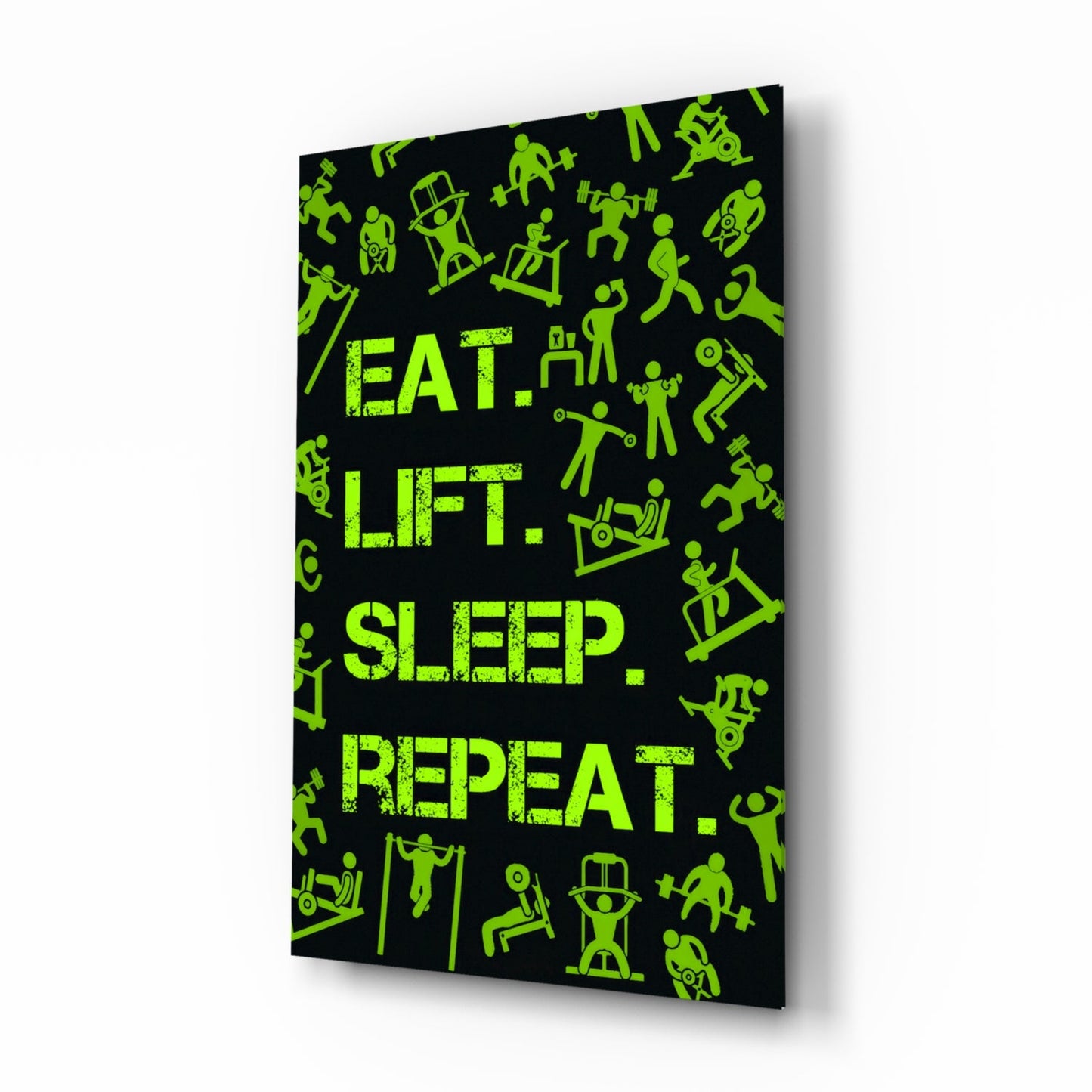 Neon Green Training Icons Gym Quote Glass Wall Art