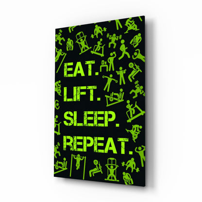 Neon Green Training Icons Gym Quote Glass Wall Art