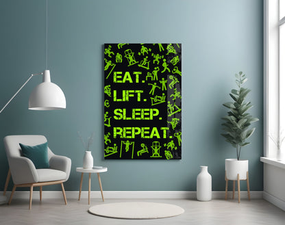 Neon Green Training Icons Gym Quote Glass Wall Art