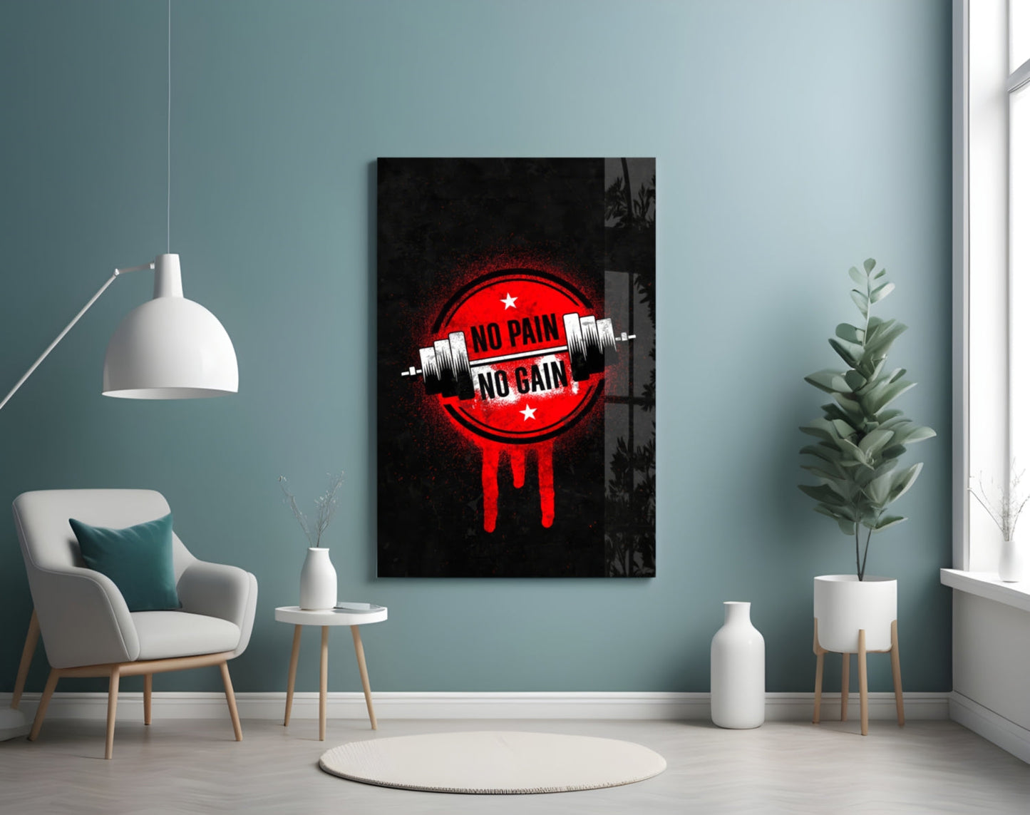 Red Circle Dumbbell Stencil Quote Glass Wall Art