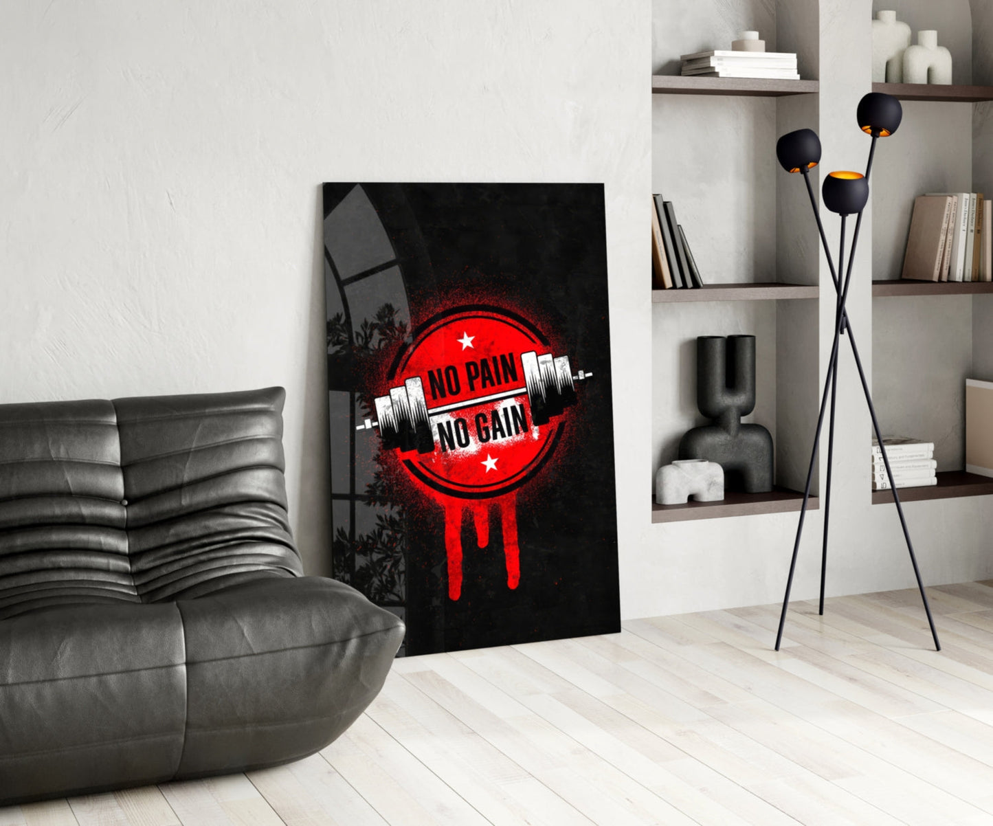 Red Circle Dumbbell Stencil Quote Glass Wall Art