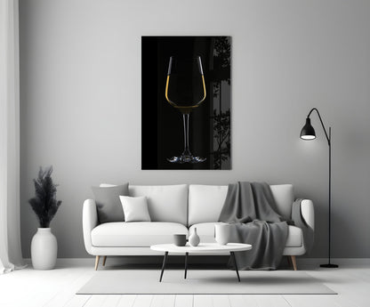 Golden Rim White Wine Glass Silhouette Glass Wall Art