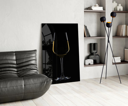 Golden Rim White Wine Glass Silhouette Glass Wall Art