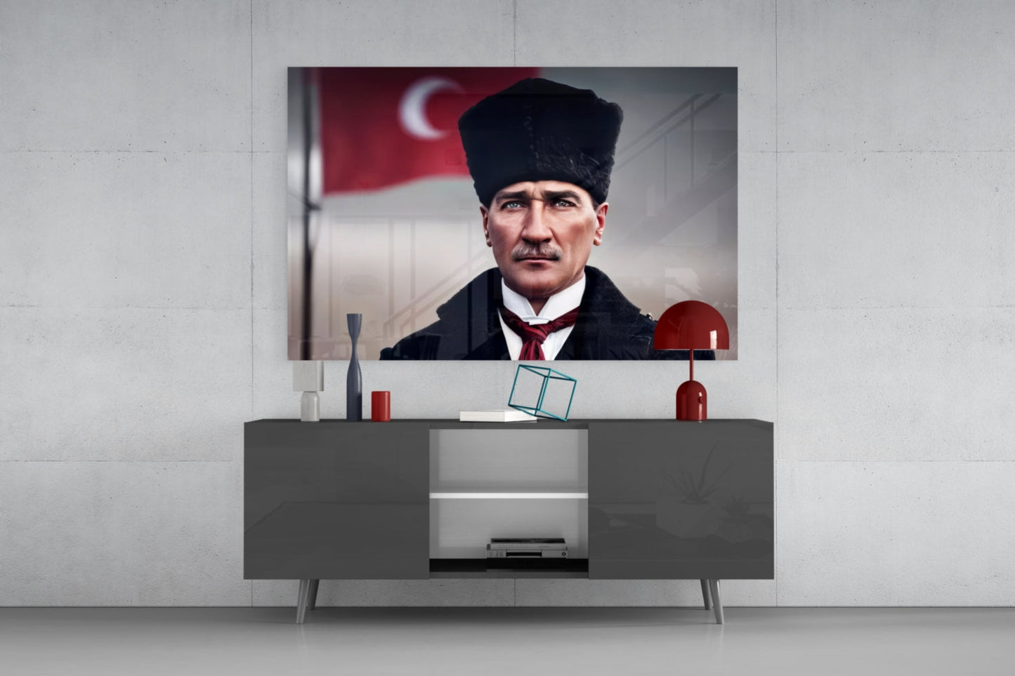 Ataturk Kalpak Crescent Flag Glass Wall Art