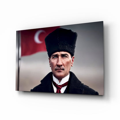 Ataturk Kalpak Crescent Flag Glass Wall Art