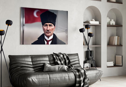 Ataturk Kalpak Crescent Flag Glass Wall Art
