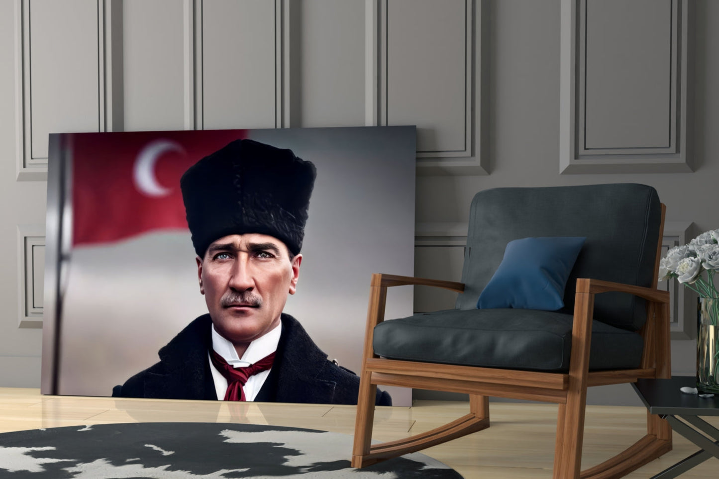Ataturk Kalpak Crescent Flag Glass Wall Art