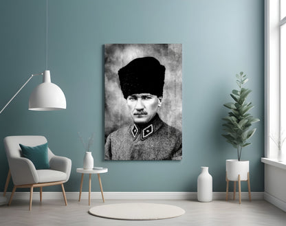 Ataturk Monochrome Uniform Bust Glass Wall Art