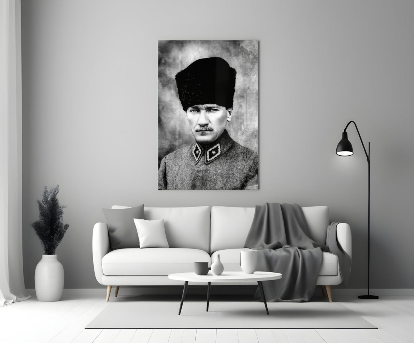 Ataturk Monochrome Uniform Bust Glass Wall Art