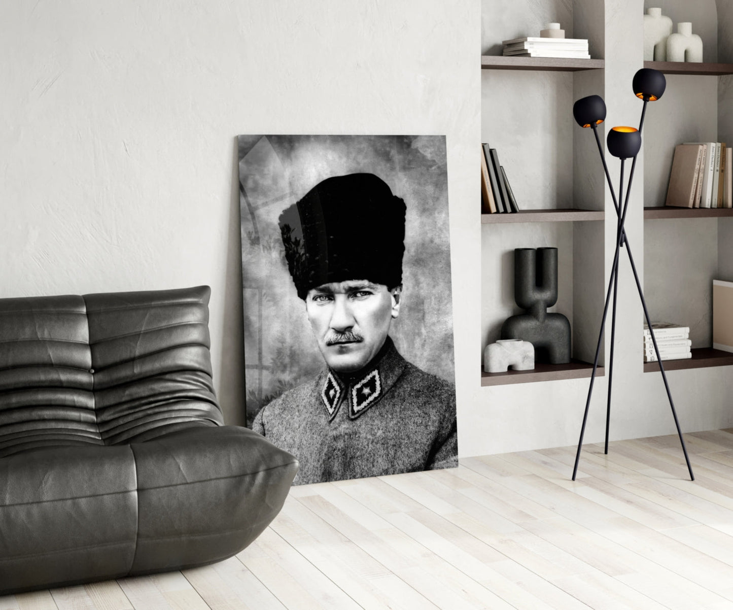 Ataturk Monochrome Uniform Bust Glass Wall Art